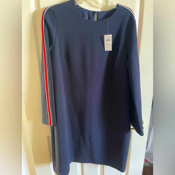 NWT Banana Republic Active Navy with Red Side Stripes -Mini Shift Dress 12 Tall - Picture 2 of 4